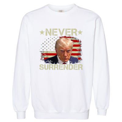 Trump Mug Shot Never Surrender Pro Trump American Flag Garment-Dyed Sweatshirt