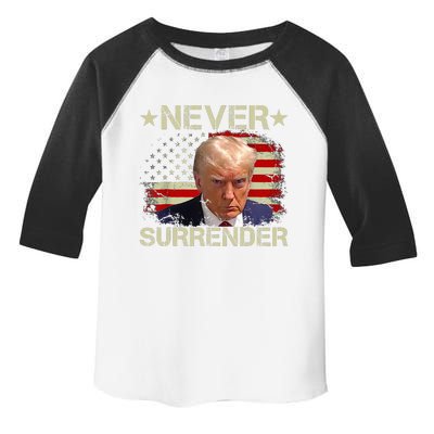 Trump Mug Shot Never Surrender Pro Trump American Flag Toddler Fine Jersey T-Shirt