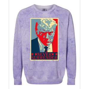 Trump Mug Shot Donald Trump Mug Shot Never Surrender Colorblast Crewneck Sweatshirt