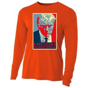 Trump Mug Shot Donald Trump Mug Shot Never Surrender Cooling Performance Long Sleeve Crew