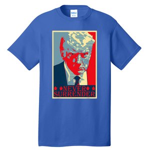 Trump Mug Shot Donald Trump Mug Shot Never Surrender Tall T-Shirt