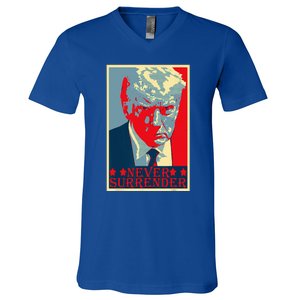 Trump Mug Shot Donald Trump Mug Shot Never Surrender V-Neck T-Shirt