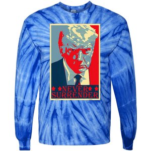 Trump Mug Shot Donald Trump Mug Shot Never Surrender Tie-Dye Long Sleeve Shirt