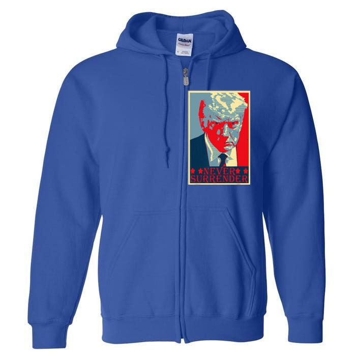 Trump Mug Shot Donald Trump Mug Shot Never Surrender Full Zip Hoodie