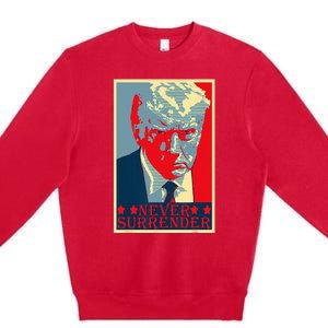 Trump Mug Shot Donald Trump Mug Shot Never Surrender Premium Crewneck Sweatshirt