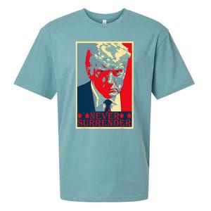 Trump Mug Shot Donald Trump Mug Shot Never Surrender Sueded Cloud Jersey T-Shirt