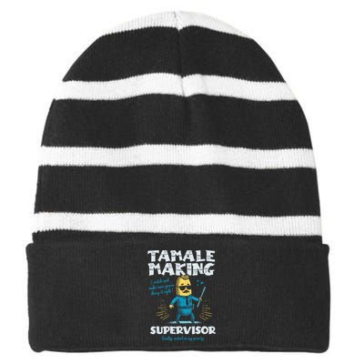 Tamale Making Supervisor Funny Tamales Crew Mexican Food Striped Beanie with Solid Band