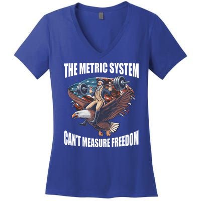 The Metric System Cant Measure Freedom Funny 4th Of July Women's V-Neck T-Shirt