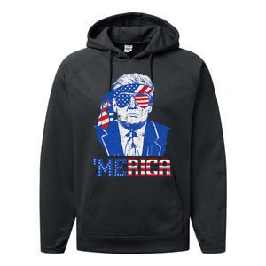 Trump Merica Sunglasses Us Flag 4th Of July Performance Fleece Hoodie