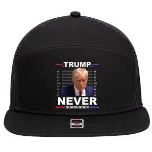 Trump Mug Shot Never Surrender Trump 2024 Pro Trump 7 Panel Mesh Trucker Snapback Hat