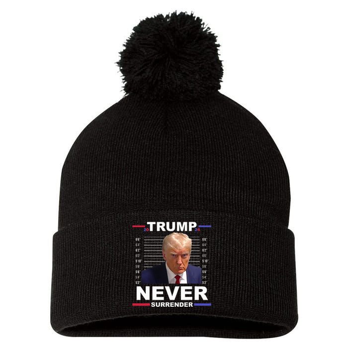 Trump Mug Shot Never Surrender Trump 2024 Pro Trump Pom Pom 12in Knit Beanie