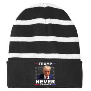 Trump Mug Shot Never Surrender Trump 2024 Pro Trump Striped Beanie with Solid Band