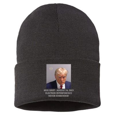 Trump Mug Shot Donald J Trump Mugshot Sustainable Knit Beanie