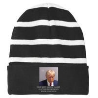 Trump Mug Shot Donald J Trump Mugshot Striped Beanie with Solid Band