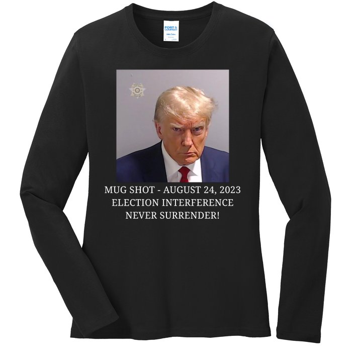 Trump Mug Shot Donald J Trump Mugshot Ladies Long Sleeve Shirt