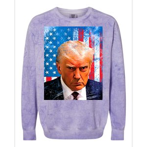 Trump Mug Shot Patriotic Jumbo Size Colorblast Crewneck Sweatshirt