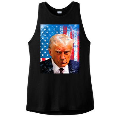 Trump Mug Shot Patriotic Jumbo Size Ladies PosiCharge Tri-Blend Wicking Tank