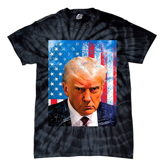 Trump Mug Shot Patriotic Jumbo Size Tie-Dye T-Shirt