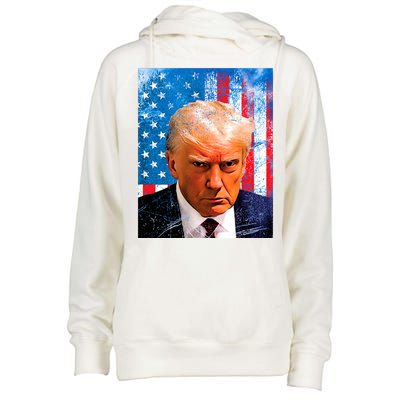 Trump Mug Shot Patriotic Jumbo Size Womens Funnel Neck Pullover Hood