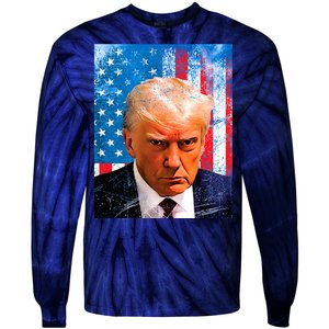 Trump Mug Shot Patriotic Jumbo Size Tie-Dye Long Sleeve Shirt