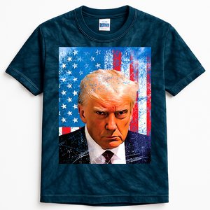 Trump Mug Shot Patriotic Jumbo Size Kids Tie-Dye T-Shirt