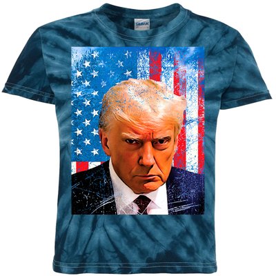 Trump Mug Shot Patriotic Jumbo Size Kids Tie-Dye T-Shirt