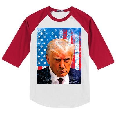 Trump Mug Shot Patriotic Jumbo Size Kids Colorblock Raglan Jersey