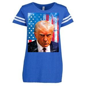 Trump Mug Shot Patriotic Jumbo Size Enza Ladies Jersey Football T-Shirt