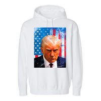 Trump Mug Shot Patriotic Jumbo Size Garment-Dyed Fleece Hoodie