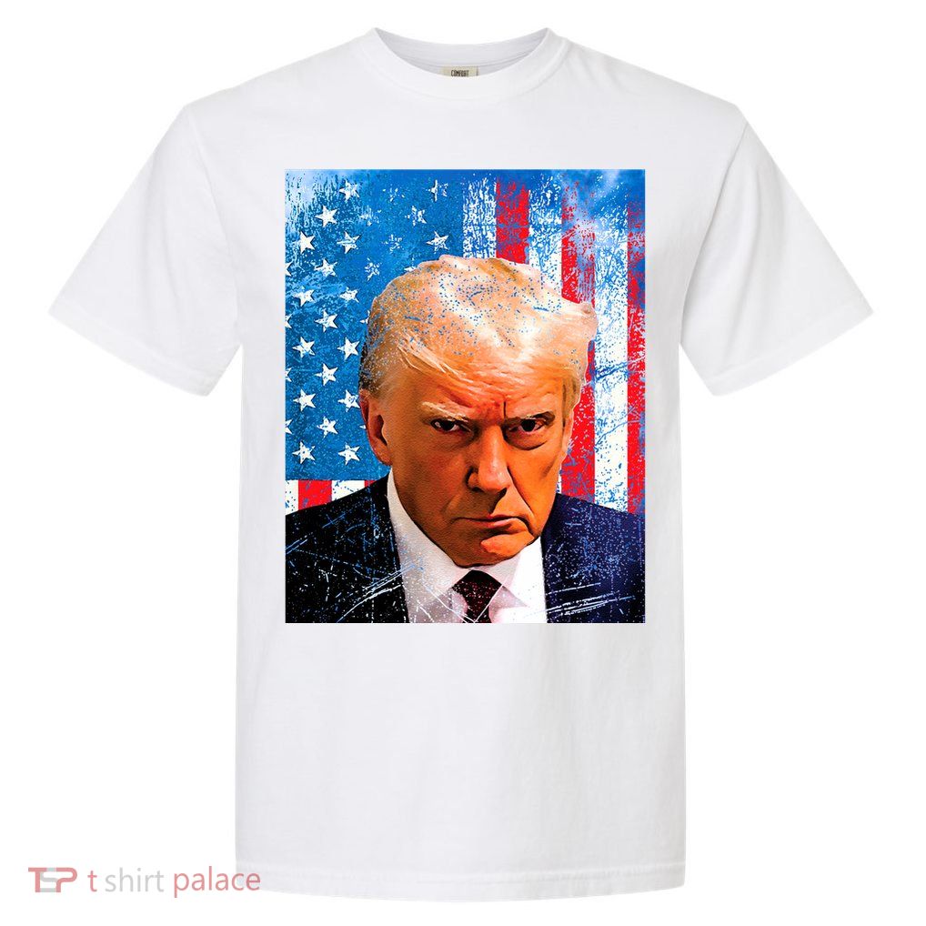 Trump Mug Shot Patriotic Jumbo Size Garment-Dyed Heavyweight T-Shirt