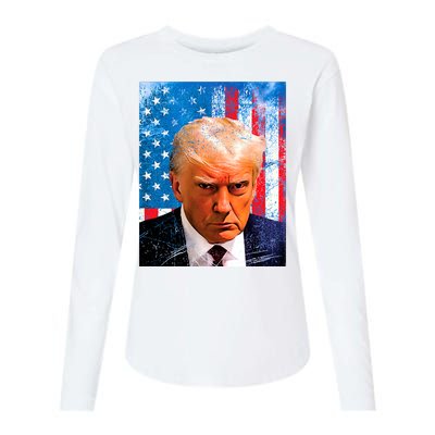 Trump Mug Shot Patriotic Jumbo Size Womens Cotton Relaxed Long Sleeve T-Shirt