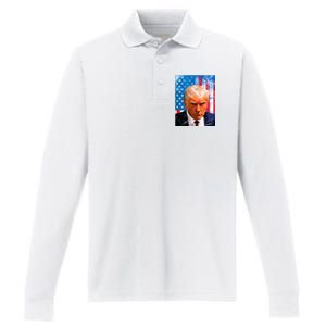 Trump Mug Shot Patriotic Jumbo Size Performance Long Sleeve Polo