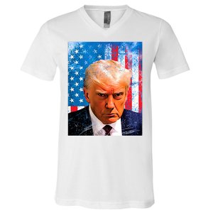 Trump Mug Shot Patriotic Jumbo Size V-Neck T-Shirt