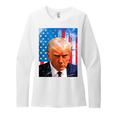 Trump Mug Shot Patriotic Jumbo Size Womens CVC Long Sleeve Shirt