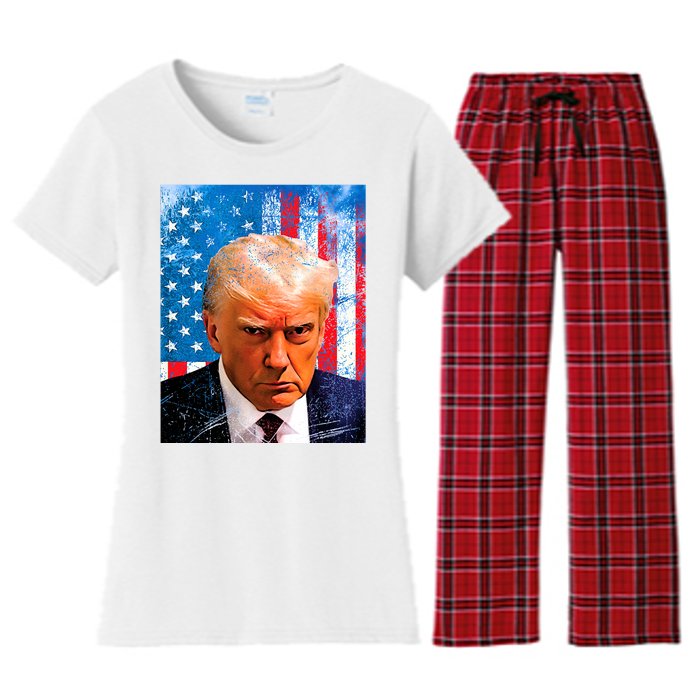 Trump Mug Shot Patriotic Jumbo Size Women's Flannel Pajama Set