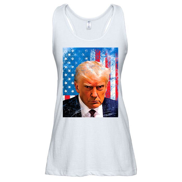 Trump Mug Shot Patriotic Jumbo Size Ladies Essential Flowy Tank