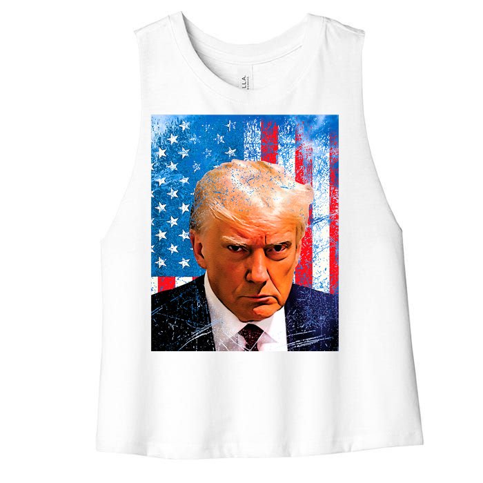 Trump Mug Shot Patriotic Jumbo Size Women's Racerback Cropped Tank