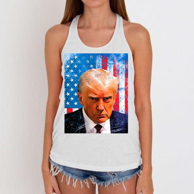 Trump Mug Shot Patriotic Jumbo Size Women's Knotted Racerback Tank