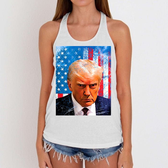 Trump Mug Shot Patriotic Jumbo Size Women's Knotted Racerback Tank