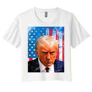 Trump Mug Shot Patriotic Jumbo Size Women's Crop Top Tee