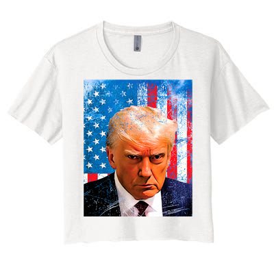 Trump Mug Shot Patriotic Jumbo Size Women's Crop Top Tee