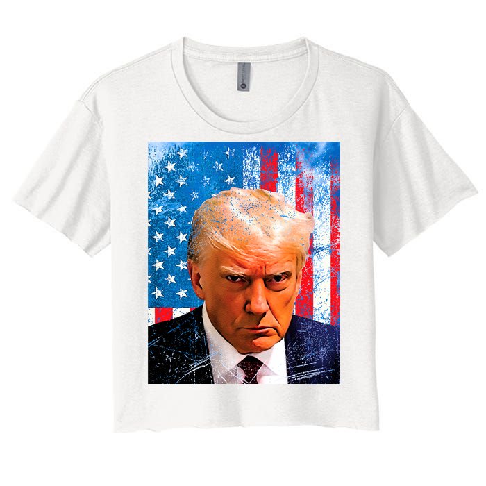 Trump Mug Shot Patriotic Jumbo Size Women's Crop Top Tee