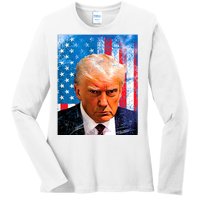 Trump Mug Shot Patriotic Jumbo Size Ladies Long Sleeve Shirt