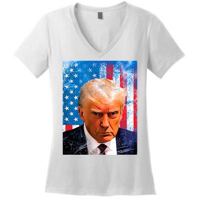 Trump Mug Shot Patriotic Jumbo Size Women's V-Neck T-Shirt
