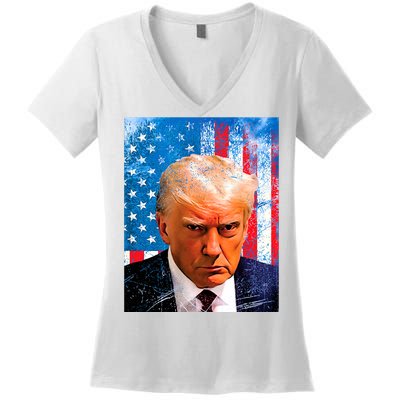 Trump Mug Shot Patriotic Jumbo Size Women's V-Neck T-Shirt