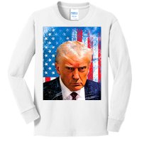 Trump Mug Shot Patriotic Jumbo Size Kids Long Sleeve Shirt