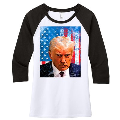 Trump Mug Shot Patriotic Jumbo Size Women's Tri-Blend 3/4-Sleeve Raglan Shirt