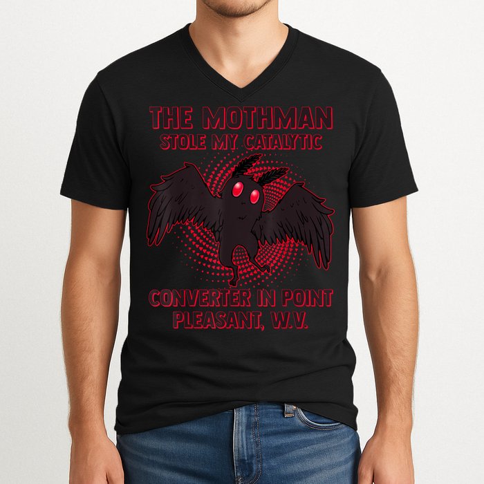 The Mothman Stole My Catalytic Converter In Point V-Neck T-Shirt