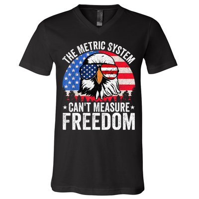 The Metric System CanT Measure Freedom Eagle 4th Of July V-Neck T-Shirt
