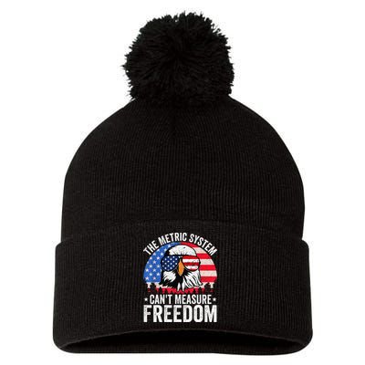 The Metric System CanT Measure Freedom Eagle 4th Of July Pom Pom 12in Knit Beanie